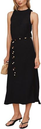 Bella Dahl Beaded Tie Belt Bias Cut Linen Blend Midi Dress in Black at Nordstrom, Size X-Small