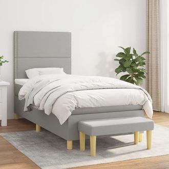 vidaXL Vidaxl - Cama Box Spring Con Colch&oacute;n Tela Gris Claro 90x190 Cm