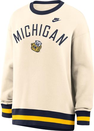 Nike Michigan Legacy Nike Womens College Oversized Pullover Crew in Brown | 040H0HLOMWV-526