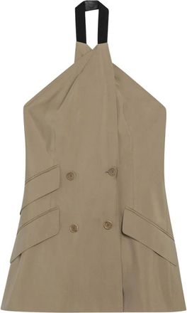 Max Mara Nuraghe Halternektop - Dames - Tops zonder mouwen - Beige - S - Leer - Tops