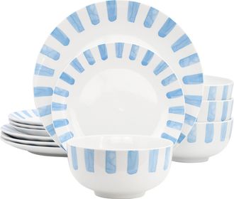 Gibson Home Pacific Waves 12 Piece Round Ceramic Dinnerware Set in Blue