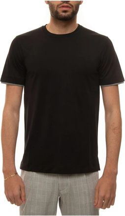 Canali T-shirt met contrast piping detail - Heren - T-shirts - Zwart - 3XL - Katoen - Tops