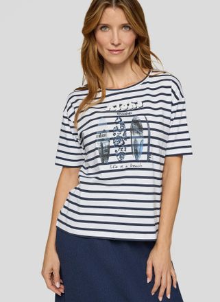 Rabe Kurzarmshirt RABE, Damen, Gr. 36, pazifik, Jersey, Obermaterial: 95% Baumwolle, 5% Elasthan, bedruckt, gestreift, bequem h&uuml;ftbedeckend, Rundhals, Shir