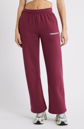 Princess Polly Logo Drawstring Sweatpants in Burgundy at Nordstrom, Size 10