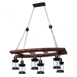 Fabrilamp L&aacute;mpara Colgante Rustico finca De Seis Luces 6xe27 Ip20 60-90x78x40cm Color Negro Y Madera