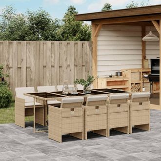 vidaXL Set Comedor De Jard&iacute;n 9 Pzas Con Cojines Rat&aacute;n Sint&eacute;tico Beige Vidaxl