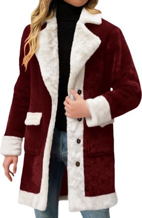 Generic Long Winter Coats for Women UK Sherpa Lined Christmas Jackets Cosy Warm Ladies Fleece Jacket Button Longer Length Long Sleeve Coat with Hood & Pockets