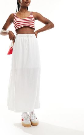 Selected linen touch midi skirt in white