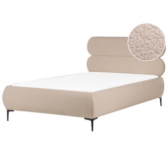 Beliani Cama Con Somier Cl&aacute;sica Minimalista De Boucl&eacute; 120 X 200 Cm Con Cabecero Patas De Metal Negras Dormitorio Gris Pardo Lessay