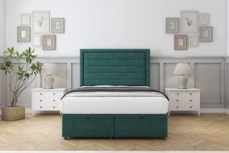 Comfort Beds Anna Plush Ottoman Bed Set With 54 Floor Standing Headboard in Emerald | Size: Single