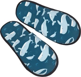 Generic Comfortable Mens Slipper cartoon whales background print House Slipper Fluffy Womens Slippers for Bedroom Guest Hotels M