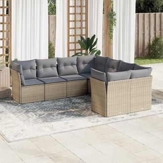 vidaXL Vidaxl - Juego De Sof&aacute;s De Jard&iacute;n Con Cojines Beige 8 Pzas Rat&aacute;n Pe