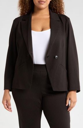 Universal Standard Bianca Stretch Ponte Double Breasted Blazer in Slate Pinstripe at Nordstrom, Size 2Xl