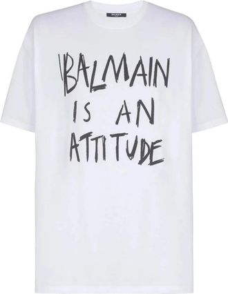 Balmain Printed T-shirt - Heren - T-shirts - Wit - M - Katoen - Tops
