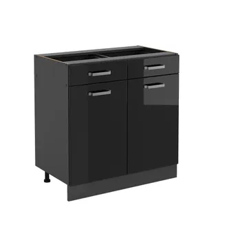 Vicco Mueble Bajo De Cocina R-line, Negro Brillo Intenso, 80 Cm Sin Encimera