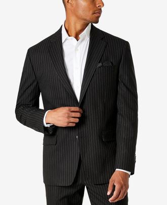 Sean John Mens Black Pinstripe Suit Jacket