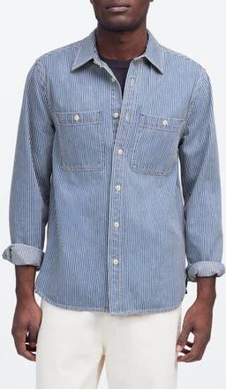 Madewell Indigo Dyed Denim Button-Up Shirt in Engineer Stripe in Kerrville Wash at Nordstrom Rack, Size X-Large