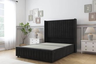 Sloomy Marlborough Plush Divan Base No Drawers 54 Headboard 12Footboard in Black | Size: Single