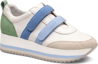 Johnston & Murphy Gracie Double Strap Platform Sneaker in White/Blue/Green Suede at Nordstrom, Size 7.5