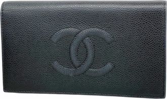 Chanel Black Grained Calfskin Long Wallet (Bi-Fold) (Pre-Owned)