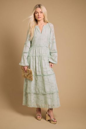 Oasis Womens Lace Detail Smock Maxi Dress - Green - Size 12 UK