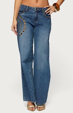 Edikted Monika Grommet Low Rise Jeans in Blue-Washed at Nordstrom, Size X-Large