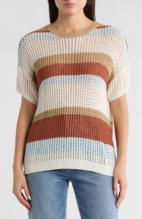 Wishlist Multicolor Stripe Short Sleeve Sweater in Beige at Nordstrom Rack, Size Medium