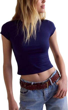 Free People Morning Pages Crop Baby T-Shirt in Naval Academy at Nordstrom, Size X-Large