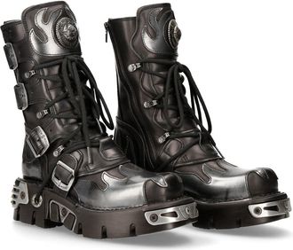 New Rock 591-S2 Flame Leather Punk Goth Boots