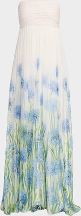 Oscar De La Renta Strapless Alliums Degrade Silk Chiffon Gown
