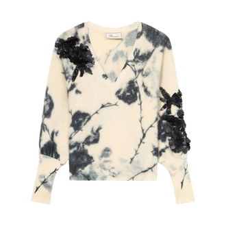 Blumarine Wollen & kasjmier trui met 3D-bloemenprint - Dames - Truien - Veelkleurig - Maat: S Wol