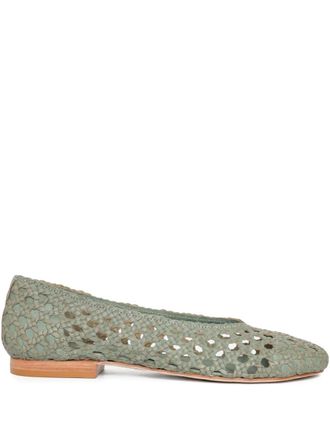 Sarah Chofakian Geweven leren ballerinas - Groen