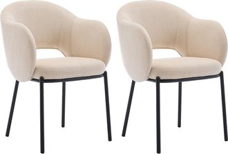 Vente-Unique Juego de 2 sillas con brazos de tela texturizada y metal negro - Beige - ACACILIO