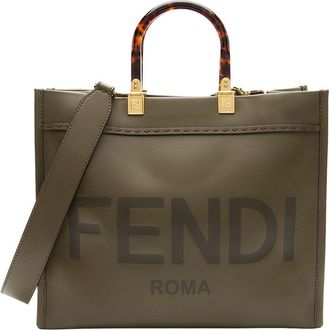 Fendi Fendi Green Leather Sunshine Medium Shopper Tote (Authentic Pre-Loved)