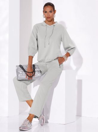 Cr&eacute;ation L Sweatshirt CREATION L, Damen, Gr. 36, grau (hellgrau), 50% Modal, 44% Polyester, 6% Elasthan, unifarben, V-Ausschnitt, Sweatshirts Sweatshirt