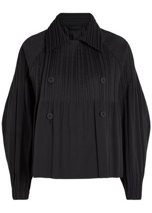 Pleats Please Issey Miyake Double-breasted Pleated Woven Coat - Black - 5