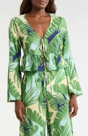 Sanctuary Crinkled Side Slit Cover-Up Pants in Green Multi at Nordstrom, Size X-Large