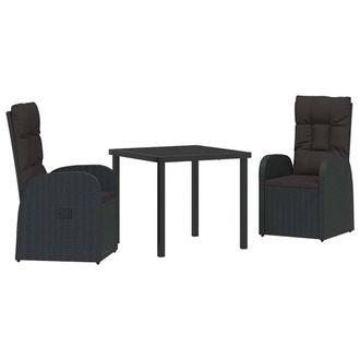 Berkfield Home 3 Piece Garden Dining Set with Cushions Black Poly Rattan