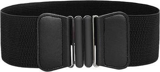 Generic Wide Buckle Belt Wild Dress Waist Waistband Fashion Womens Elastic Belt Vegan Dress Belt (Black, 68x7.5cm)