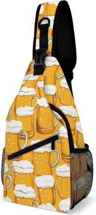 Generic Beer Mugs Pattern Mens Shoulder Bags Sling Crossbody Backpack Travel Hiking Chest Bag with Small Side 38x20cm