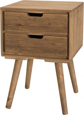 Macabane Mesa de noche escandinava madera marrón 2 cajones abeto