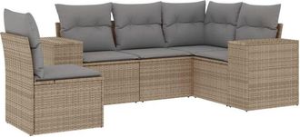 vidaXL Juego De Sof&aacute;s Jard&iacute;n Con Cojines 5 Pzas Rat&aacute;n Sint&eacute;tico Beige Vidaxl