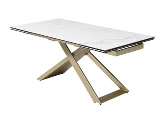 Vente-Unique Mesa extensible para 6 a 10 personas en cer&aacute;mica, vidrio templado y metal - Efecto m&aacute;rmol blanco y dorado - XERENA de Maison C&eacute;phy