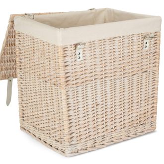 Red Hamper Cotton Lined Boutique White Wash Laundry Basket