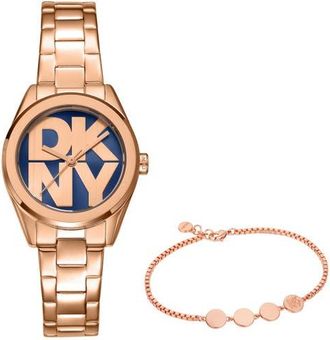 DKNY L 145 Bracelet Watch & Bracelet Set in Dark Blue at Nordstrom