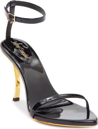 Jeffrey Campbell Obsession Ankle Strap Sandal in Black Patent Gold at Nordstrom, Size 6.5