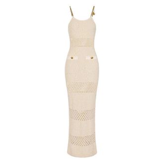 Elisabetta Franchi Lange gebreide jurk - Dames - Kleedjes - Beige - M - Katoen - Kleedjes