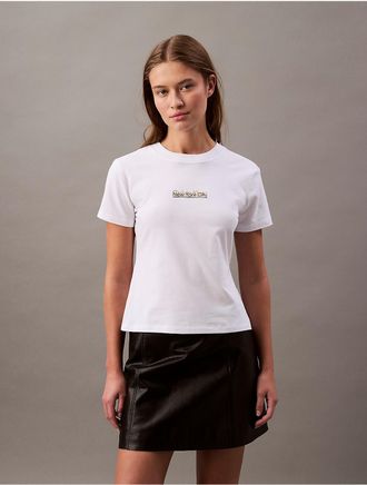 Calvin Klein Jeans Calvin Klein Womens Overlap Logo Slim T-Shirt - White - XS