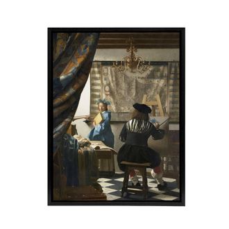 Artery8 The Allegory of Painting Vermeer Vintage Black Framed Canvas Wall Art | Size: W24 x H32
