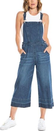 Juicy Couture Release Hem Crop Wide Leg Nonstretch Denim Overalls in Dark Wash at Nordstrom, Size X-Small